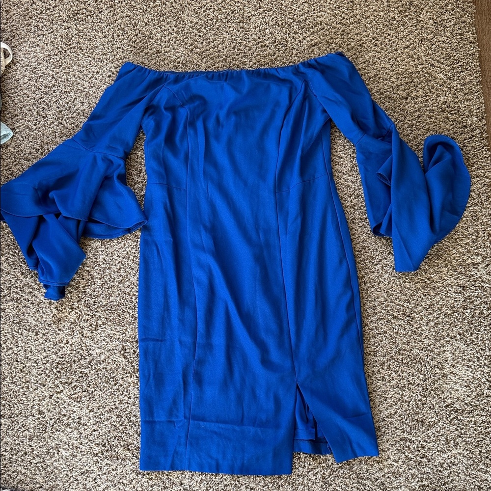 VENUS Elegant Blue Off-Shoulder Dress